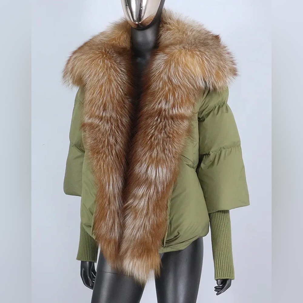 Lux Real Fur Trim Olive Green Puffer Jacket